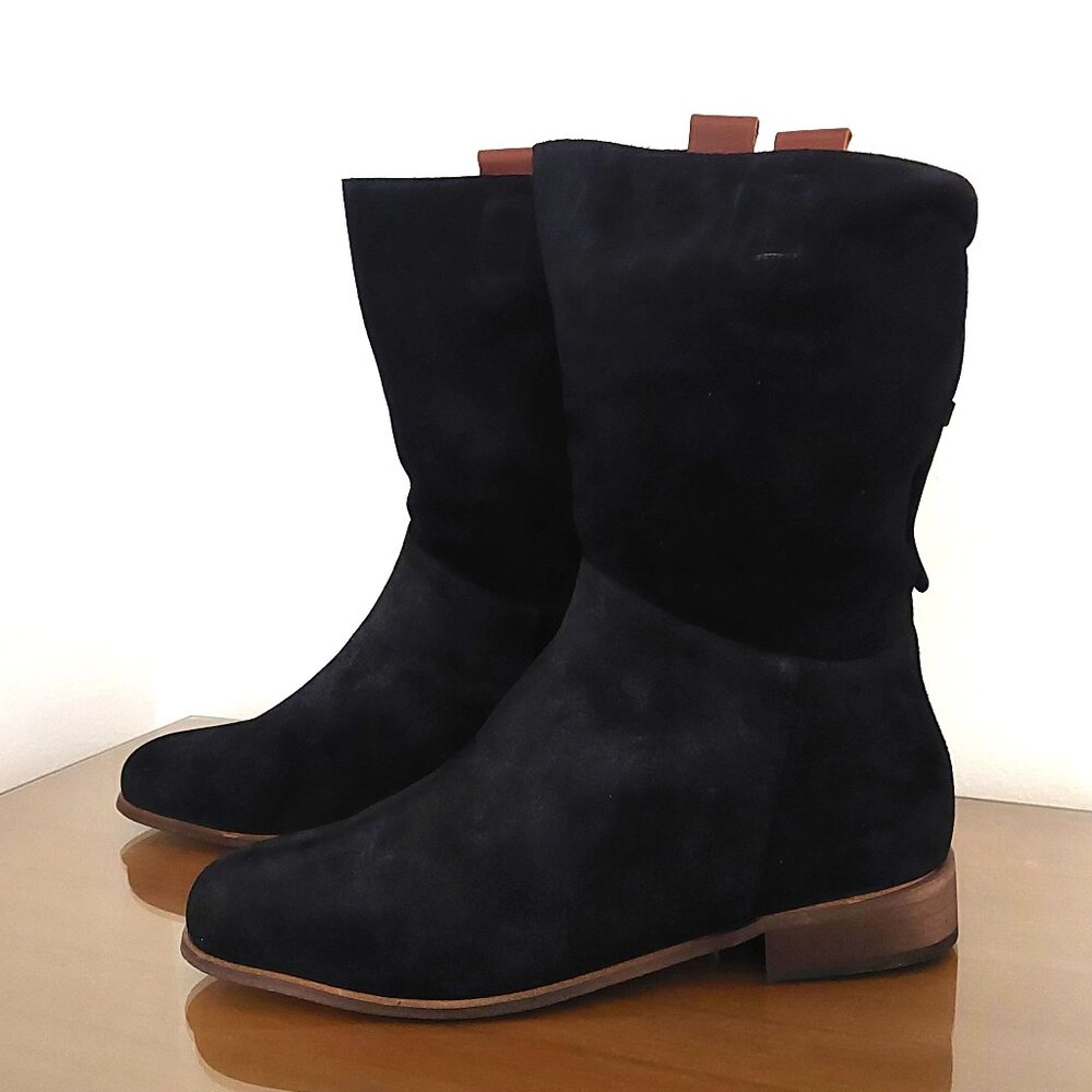 Black Boots Slouch Western Festival Booties  Suede